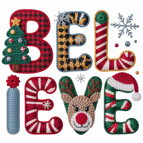Faux Yarn Christmas DTF Transfer334